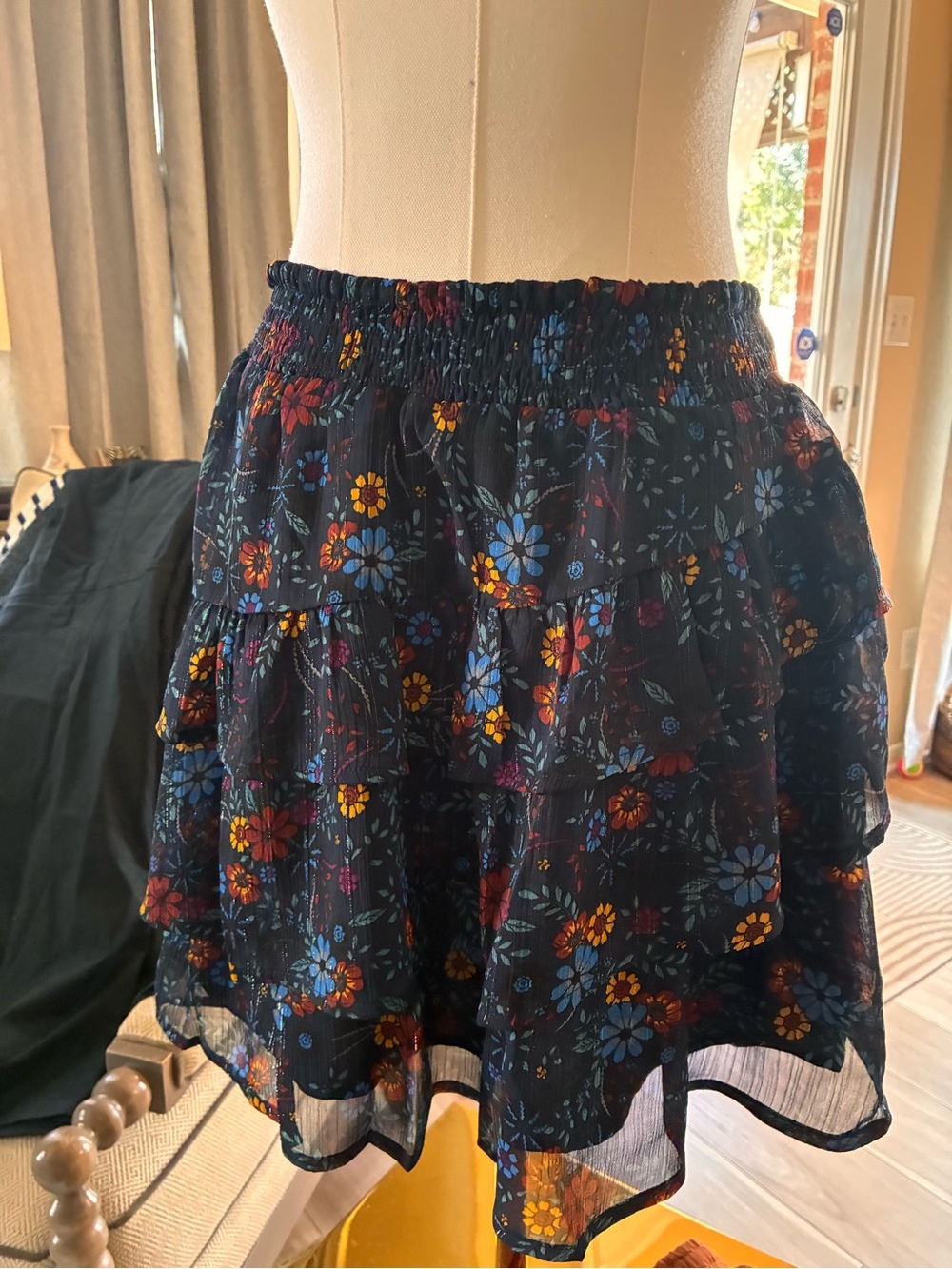 Lost + Wander Navy Floral Tiered Skirt